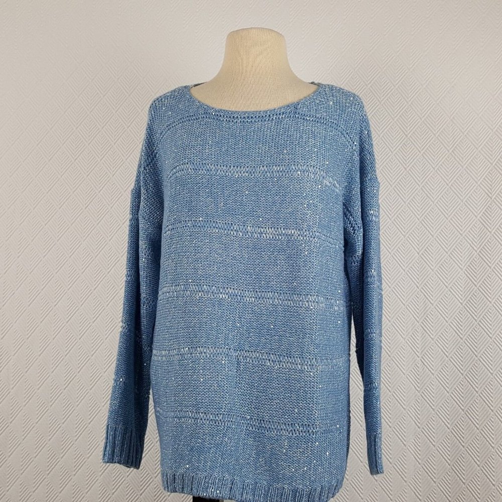 Company Ellen Tracy Womens Sweater Delphine Sequin Light Blue Size Large New